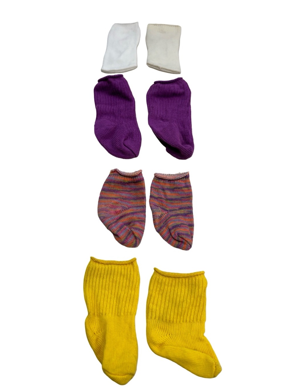 Vintage American Girl Doll Socks — White, Purple, Multicolor, Yellow